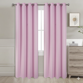 Pink semi-blackout curtains set of 2 hanging on window in modern room
