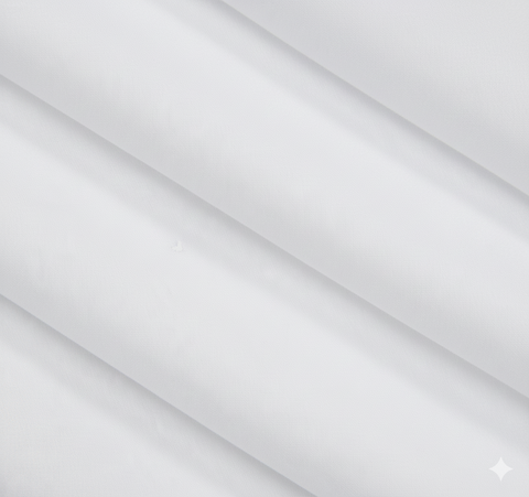 Close-up of white semi-blackout curtain fabric showing soft texture