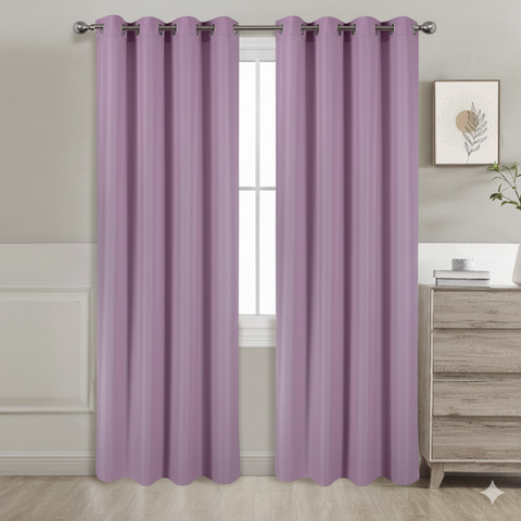 Purple semi-blackout curtains set of 2 hanging on window in modern room