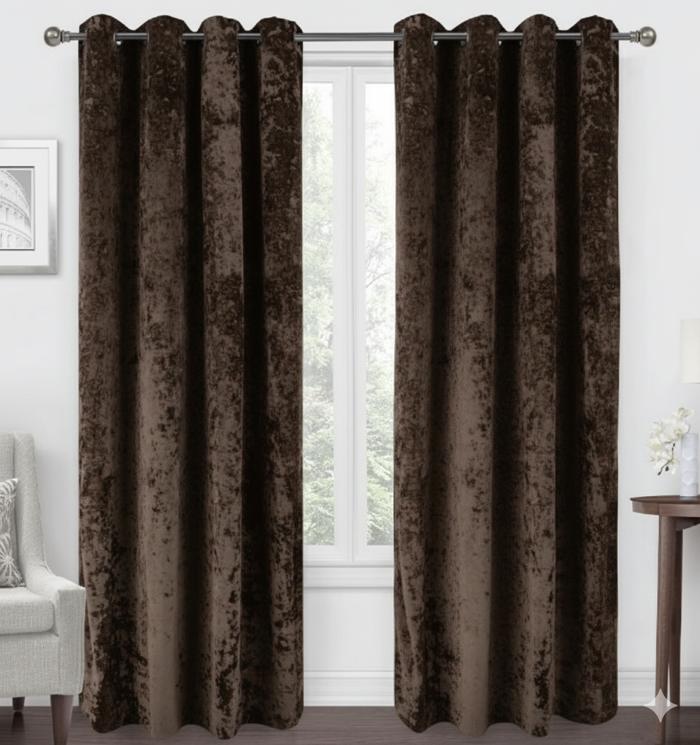 brown blackout curtains set of 2 hanging on window in modern room