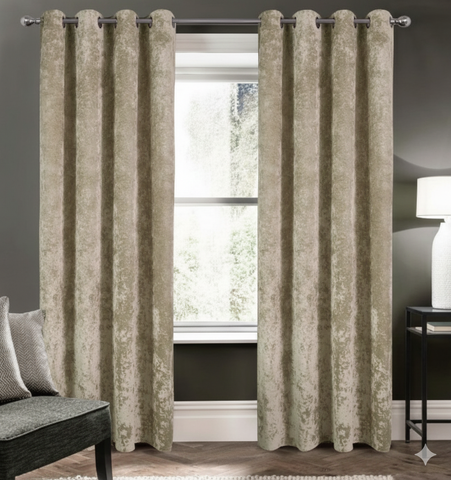beige blackout curtains set of 2 hanging on window in modern room