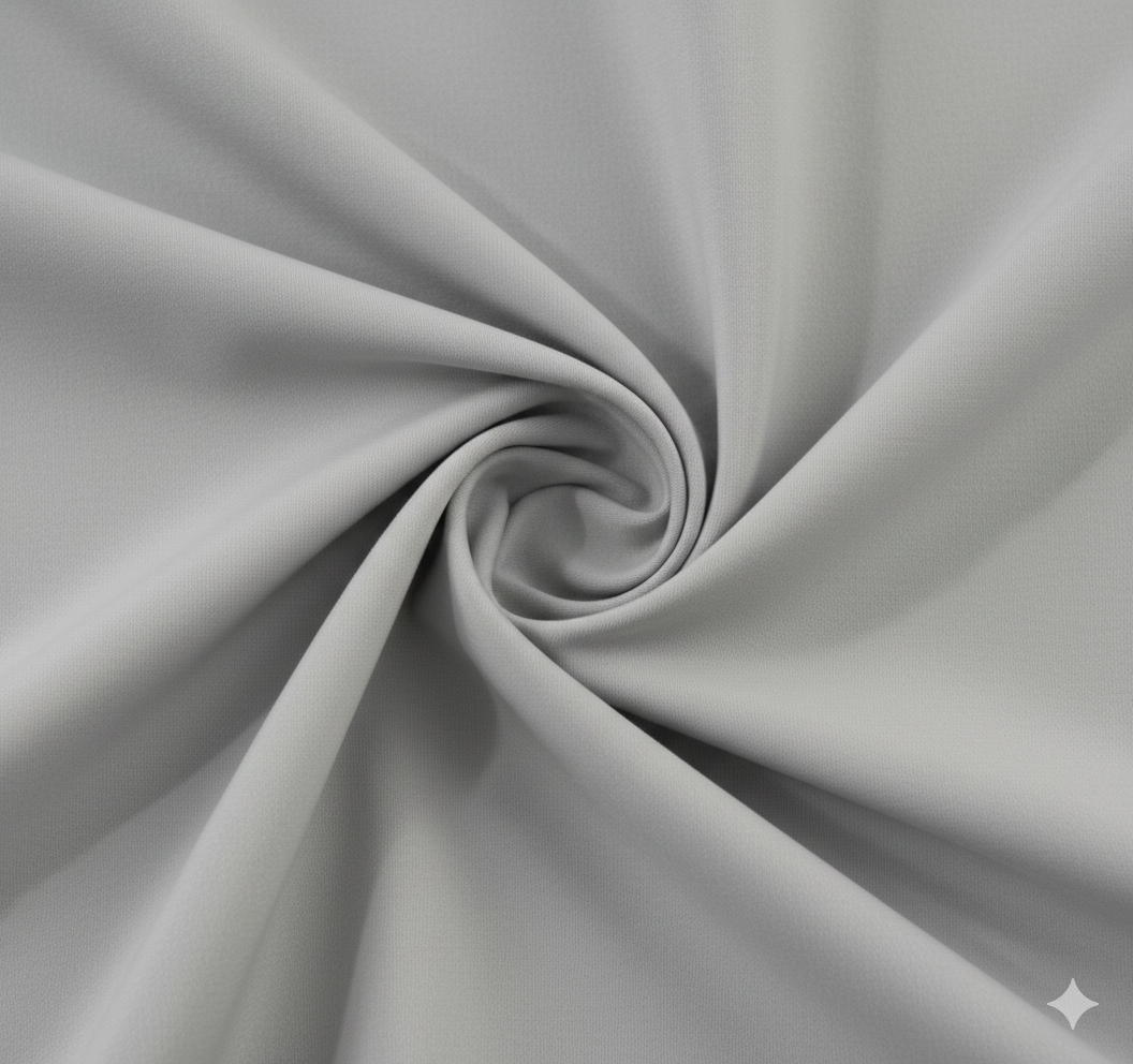 Grey semi-blackout curtain fabric with smooth texture and elegant drape