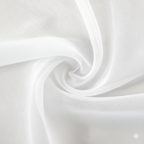 White sheer curtain fabric with soft texture and elegant drape