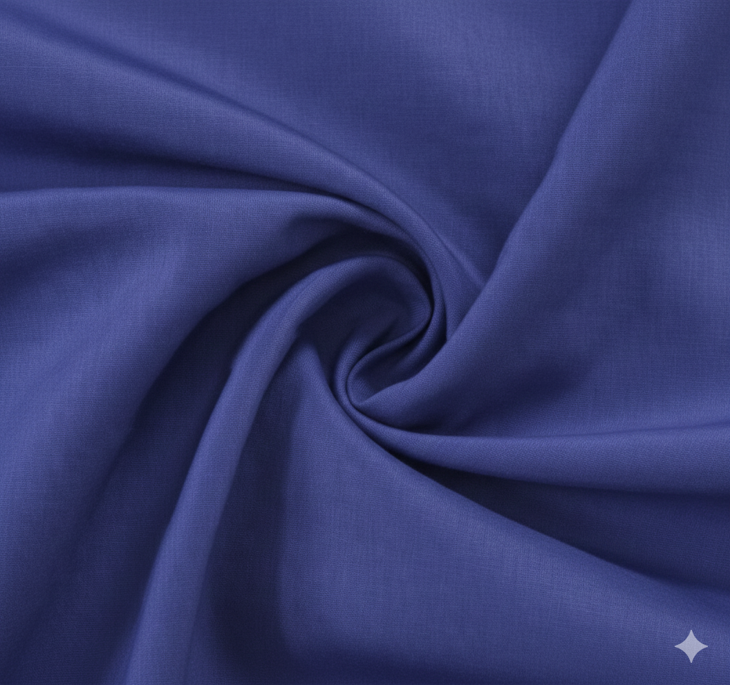 Navy semi-blackout curtain fabric with smooth texture and elegant drape