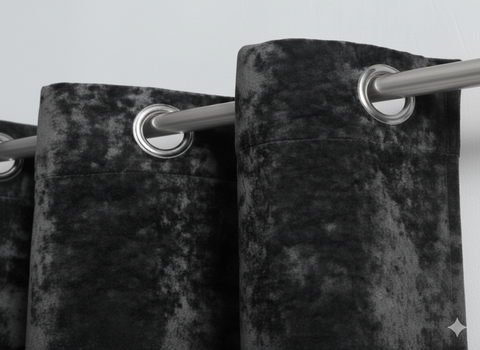 black blackout curtains with metal grommets on curtain rod