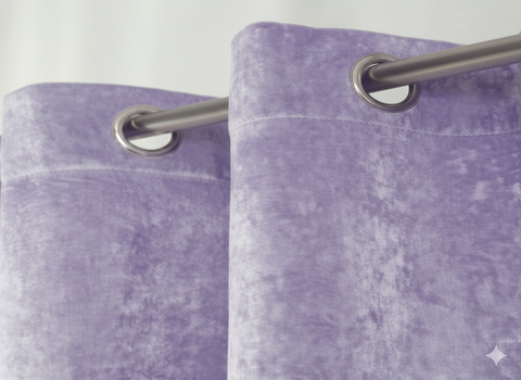purple blackout curtains with metal grommets on curtain rod