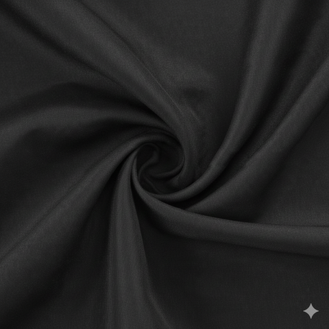 Black semi-blackout curtain fabric with smooth texture and elegant drape