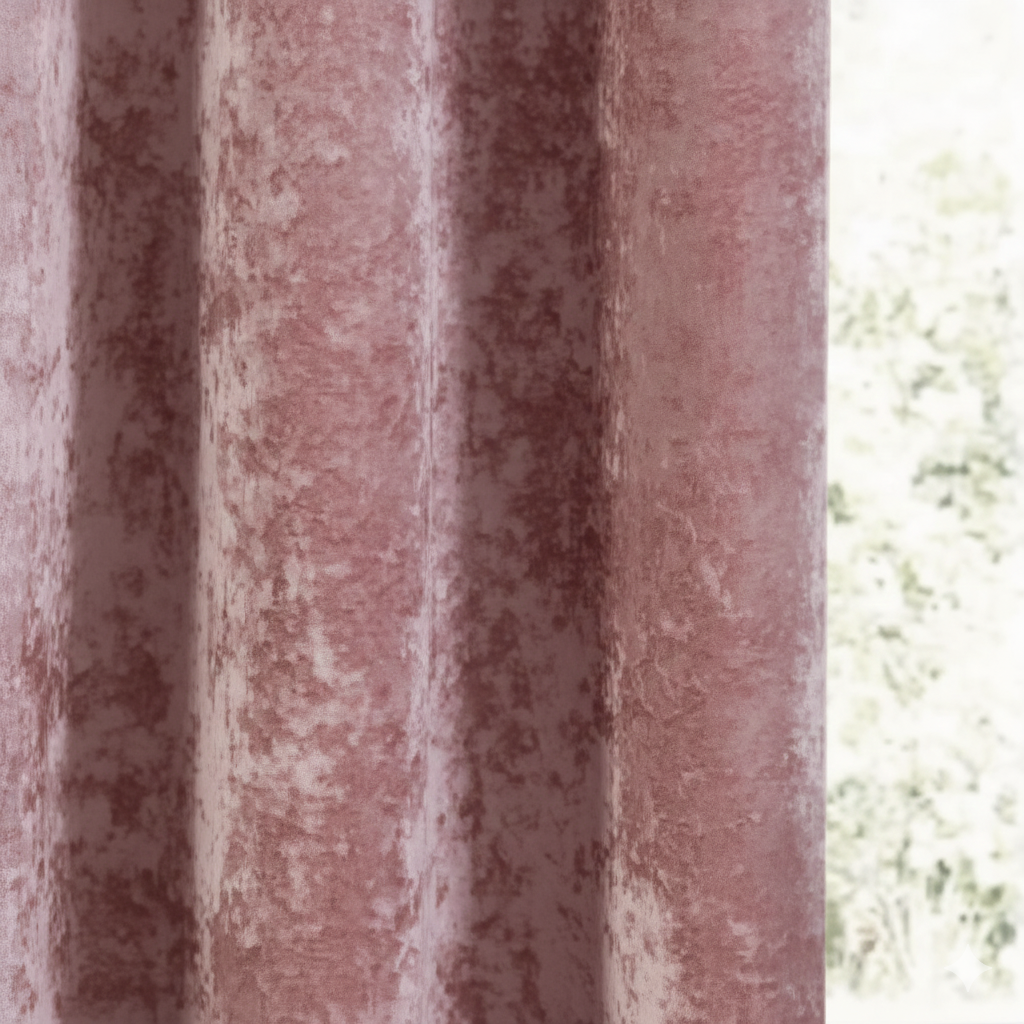 Close-up of rose gold blackout curtain fabric showing thick texture