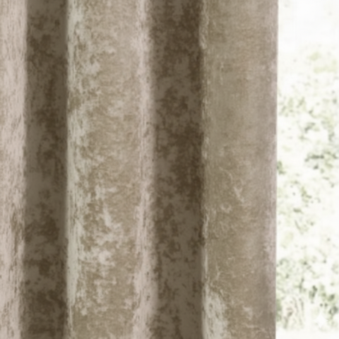 Close-up of Beige blackout curtain fabric showing thick texture