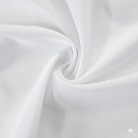 White semi-blackout curtain fabric with smooth texture and elegant drape
