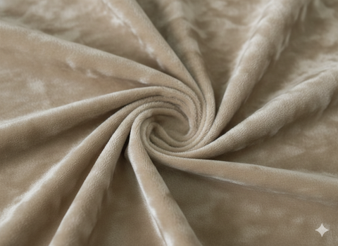 Beige blackout curtain fabric with smooth texture and elegant drape