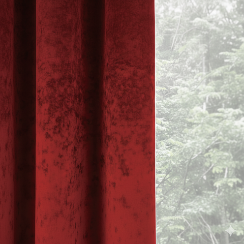 Close-up of red blackout curtain fabric showing thick texture